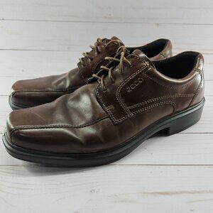 ECCO Helsinki Mens 44 Size 10/10.5 Brown Leather Bike-Toe‎ Oxford Dress Casual